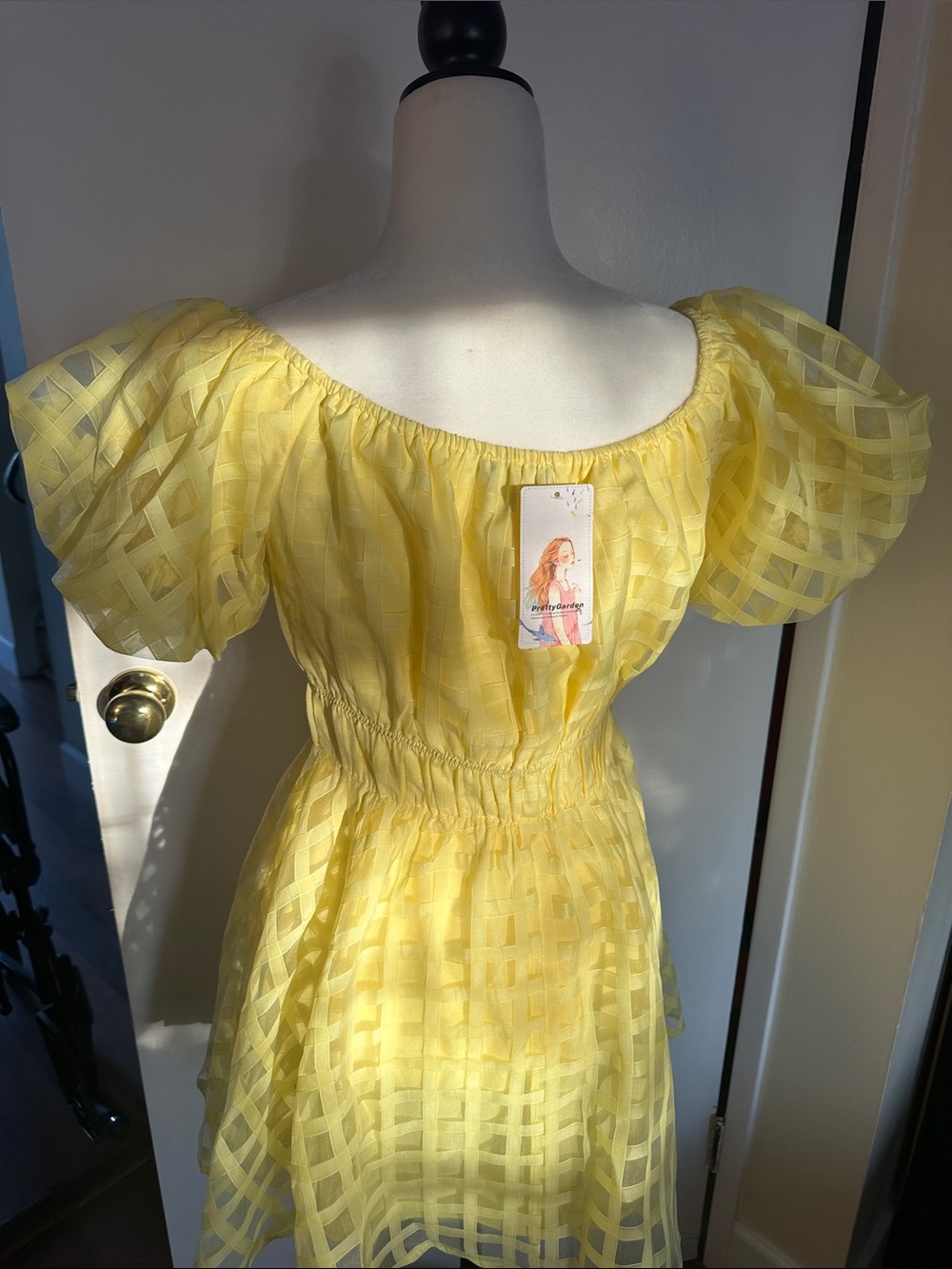 Yellow Off-Shoulder Mini Dress - Picture 2 of 4